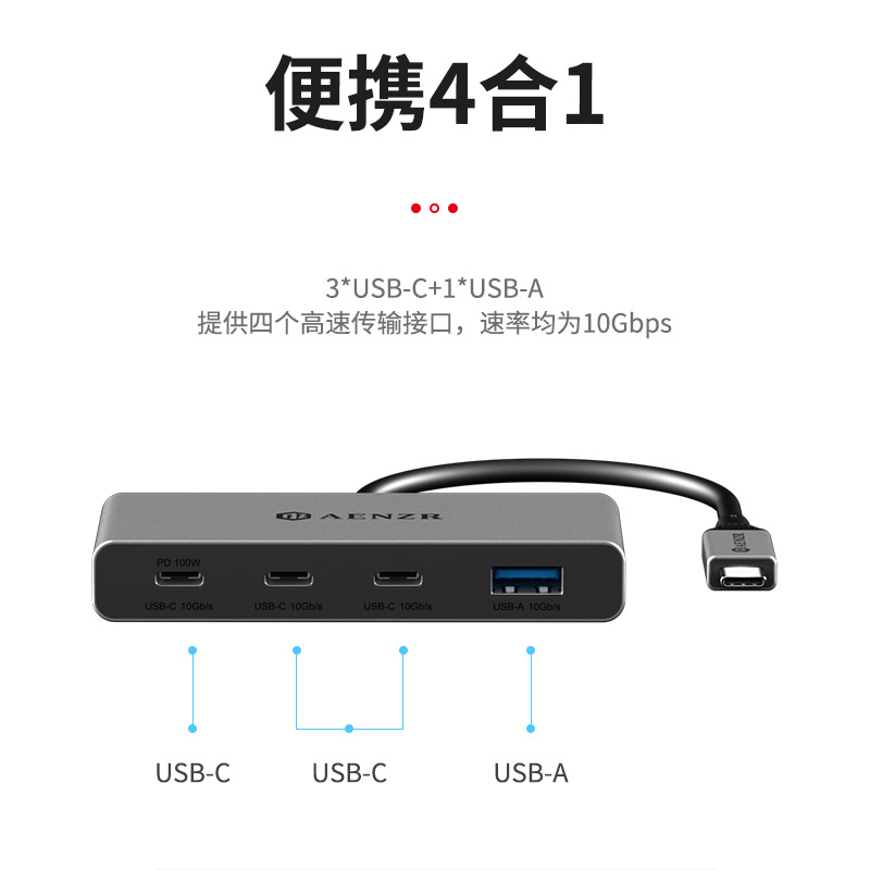 AENZR拓展坞typec集分线器hub扩展USBC一拖四3.1转换器3.2gen2 - 图1