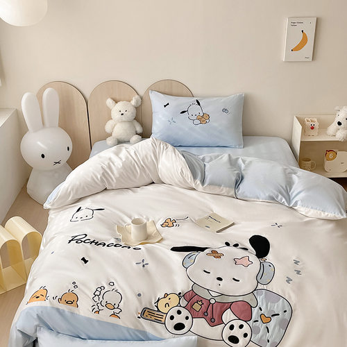 卡通可爱帕恰狗纯棉水洗棉四件套全棉卡通儿童床单被套宿舍三件套 - 图1