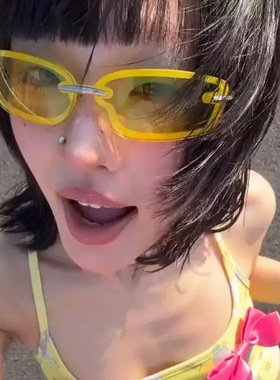 个性透明黄色无框小窄方框墨镜猫眼Y2K辣妹街拍网感女潮太阳眼镜
