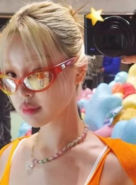 y2k千禧风糖果色磨砂黑色猫眼墨镜椭圆个性街拍防紫外线太阳眼镜