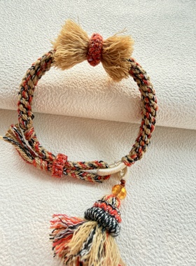 藏式手绳手工编织民族风手绳新款棉绳流苏男女五色线情侣闺蜜手链