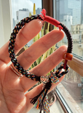 藏式手绳手链粗线手工编织文玩饰品佛珠手串节日礼物一物一拍