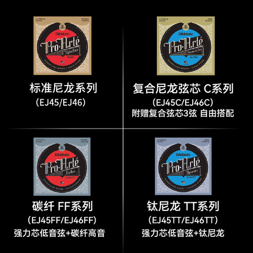 达达里奥古典吉他弦一套尼龙弦标准张力EJ45高张力EJ46古典吉他弦 - 图3