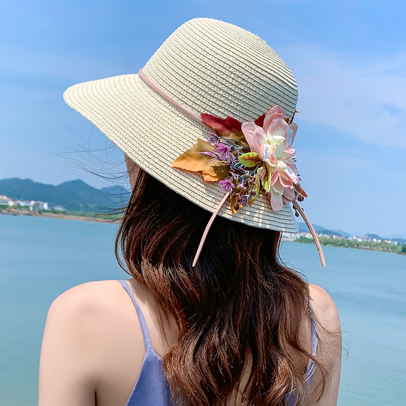 罗兰蒂旗舰店出游草帽女夏天韩版防晒遮阳帽太阳帽大檐沙滩帽宽沿渔夫帽遮脸帽0