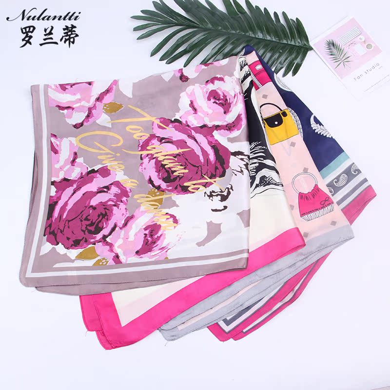 罗兰蒂旗舰店方巾女丝巾潮牌街头百搭夏季薄款ins小丝巾韩国百搭领巾包包纱巾3