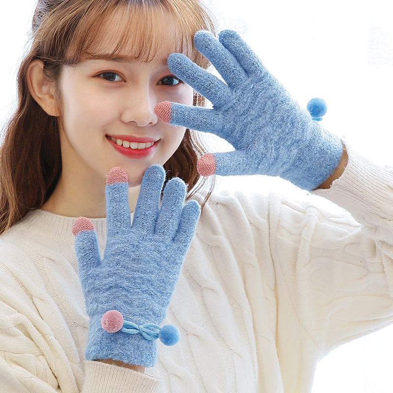 罗兰蒂旗舰店手套冬天女全指保暖加绒韩版可爱学生半指可写字翻盖毛线骑行手套2