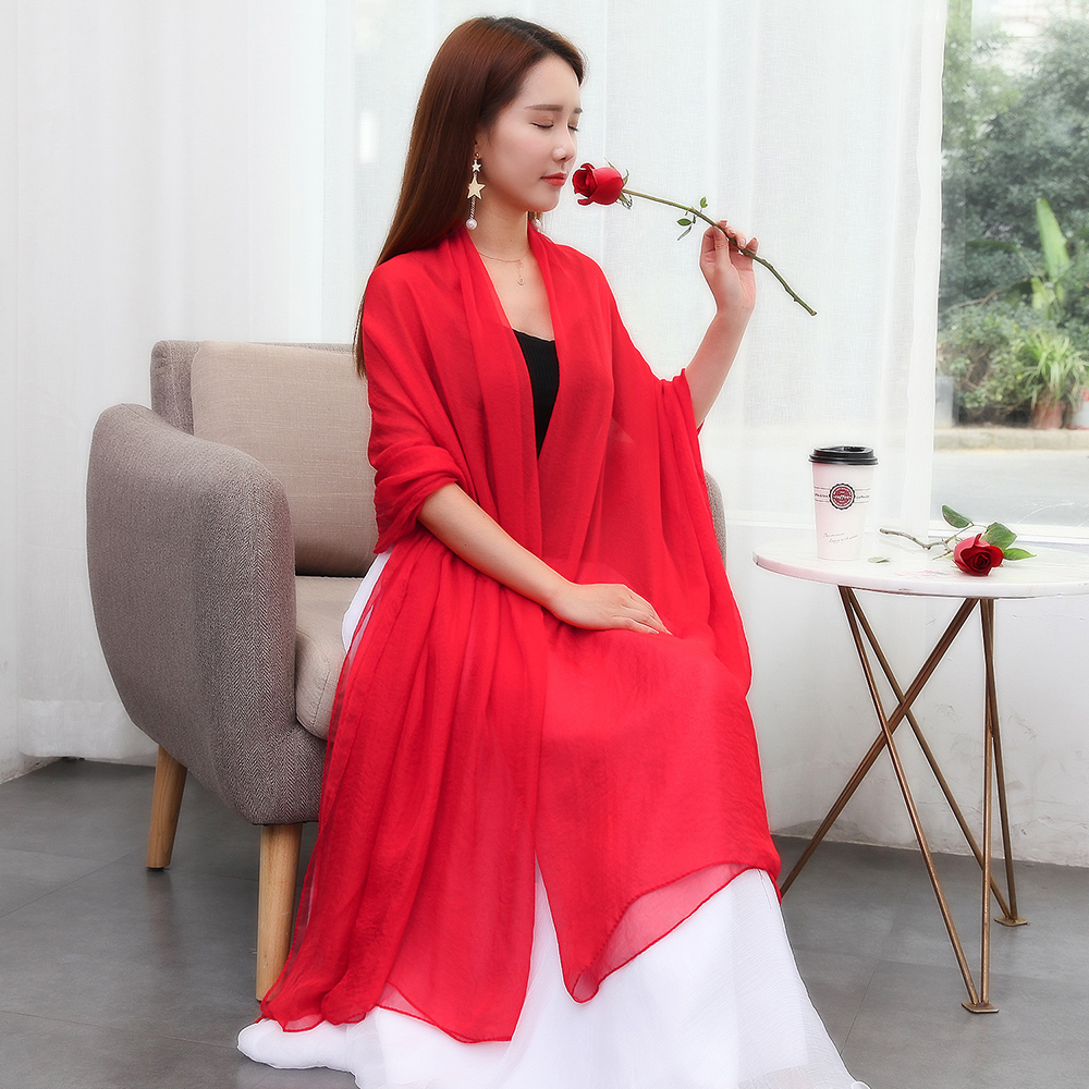 罗兰蒂旗舰店丝巾女百搭长款中年妈妈春秋纱巾围巾女春秋薄防晒沙滩巾海边披肩1