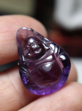 天然紫黄水晶弥勒佛吊坠大肚佛紫晶项链女民族吉祥物挂件饰品礼物