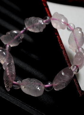 正品天然粉水晶鱼手链女手串粉色年年有鱼闺蜜事业顺利招财首饰