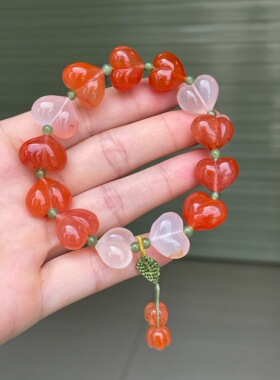 川料南红樱桃红屁桃手串搭配 碧玉 桂花