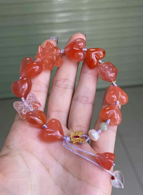 南红玛瑙原矿无胶无裂无烤色九口料柿子红多圈手串手链佛珠