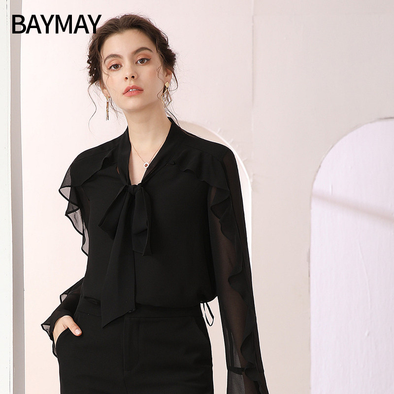 2020年早秋新款雪纺衫长袖韩版衬衫 baymay蕾丝衫/雪纺衫