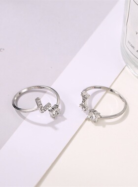 欧美新款创意26字母戒指可调节微镶钻英文A-Z指环跨境饰品批