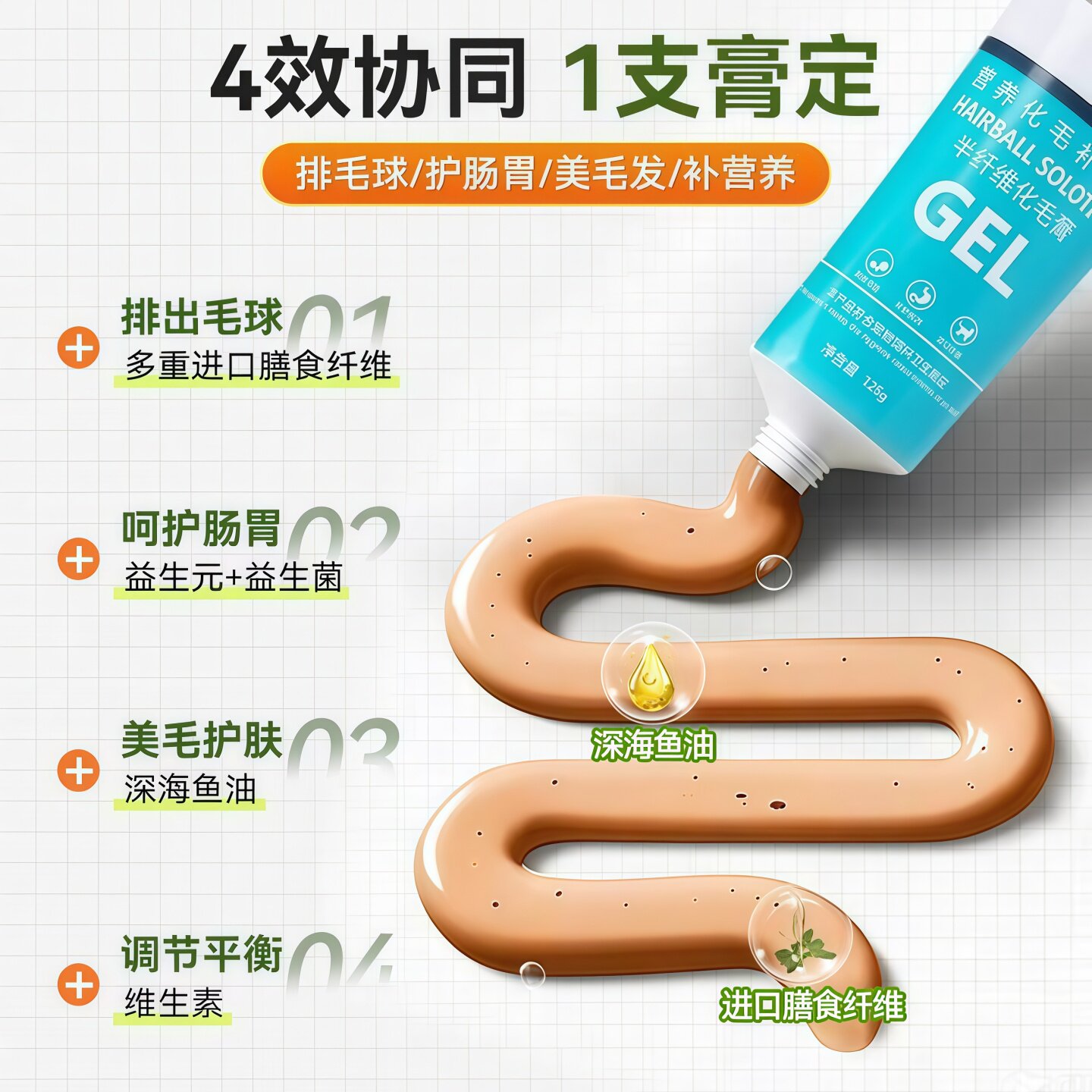 Cat-specific hair cream, nutritious and nutritious fish oil, cat grass supplement to help eliminate hair balls, general nutritional cream for pregnant kittens