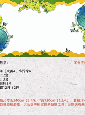 青檬绿色池塘荷叶荷花立体墙贴