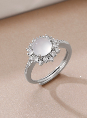 新中式清冷风白色锆石开口戒指小众设计感指环国潮气质高级感手饰