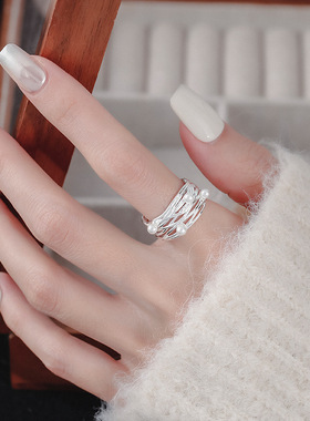 日韩森系多层缠绕感珍珠戒指女清新甜美仙女气质开口