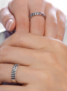 s925纯银年轮情侣戒指男女爱心二合一对戒小众设计师戒指定制刻字