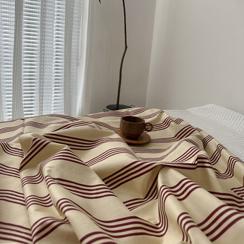 ins mid-century striped retro style Korean pure cotton fitted sheets single piece protective cover cotton pure cotton dormitory bedspread