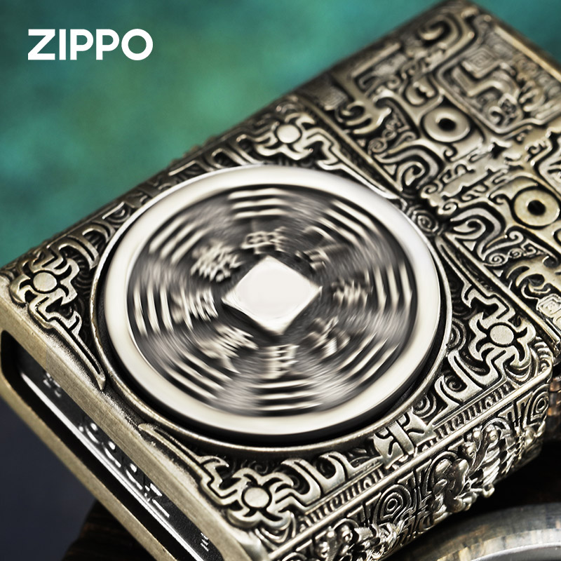 Zippo打火机山鬼花钱创意古铜转盘正品个性防风煤油高档男友礼物