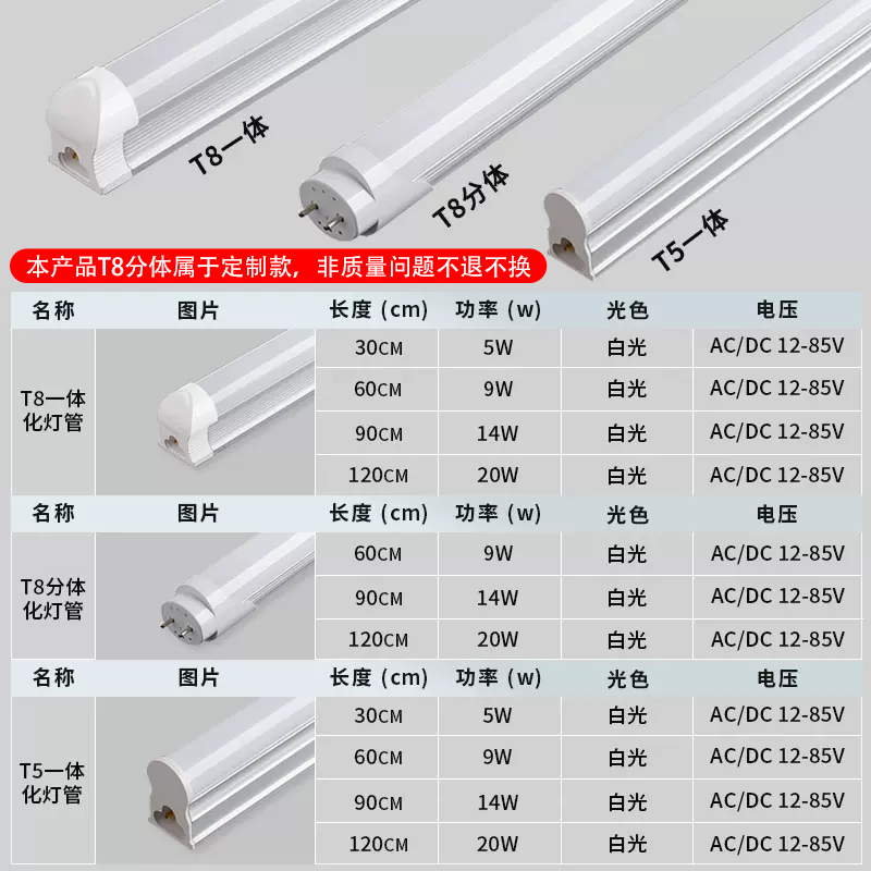 DC12V24V36V低压灯管超亮led灯管t5t8一体化交流直流低压设备灯管 - 图0