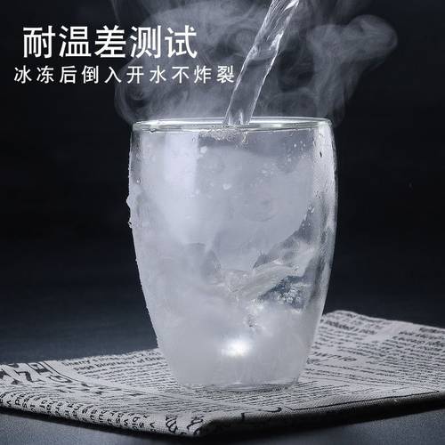 耐热双层玻璃杯水杯可爱透明隔热花茶杯咖啡杯家用果汁杯啤酒杯奶 - 图2