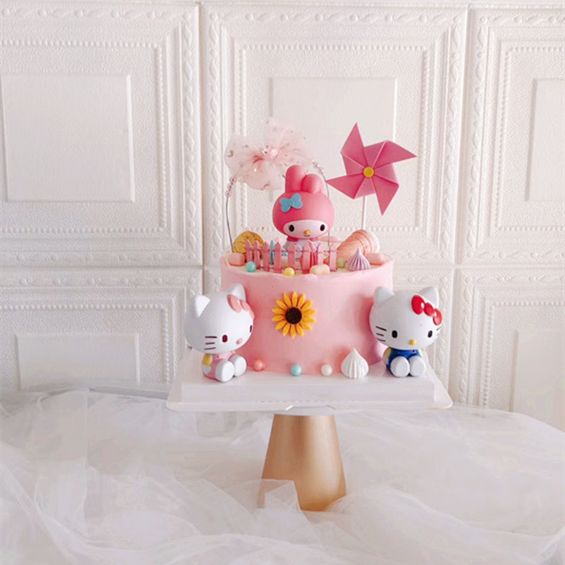 hellokt塑料款kt凯迪猫咪蛋糕摆件儿童宝宝生日快乐派对装饰配件-图0