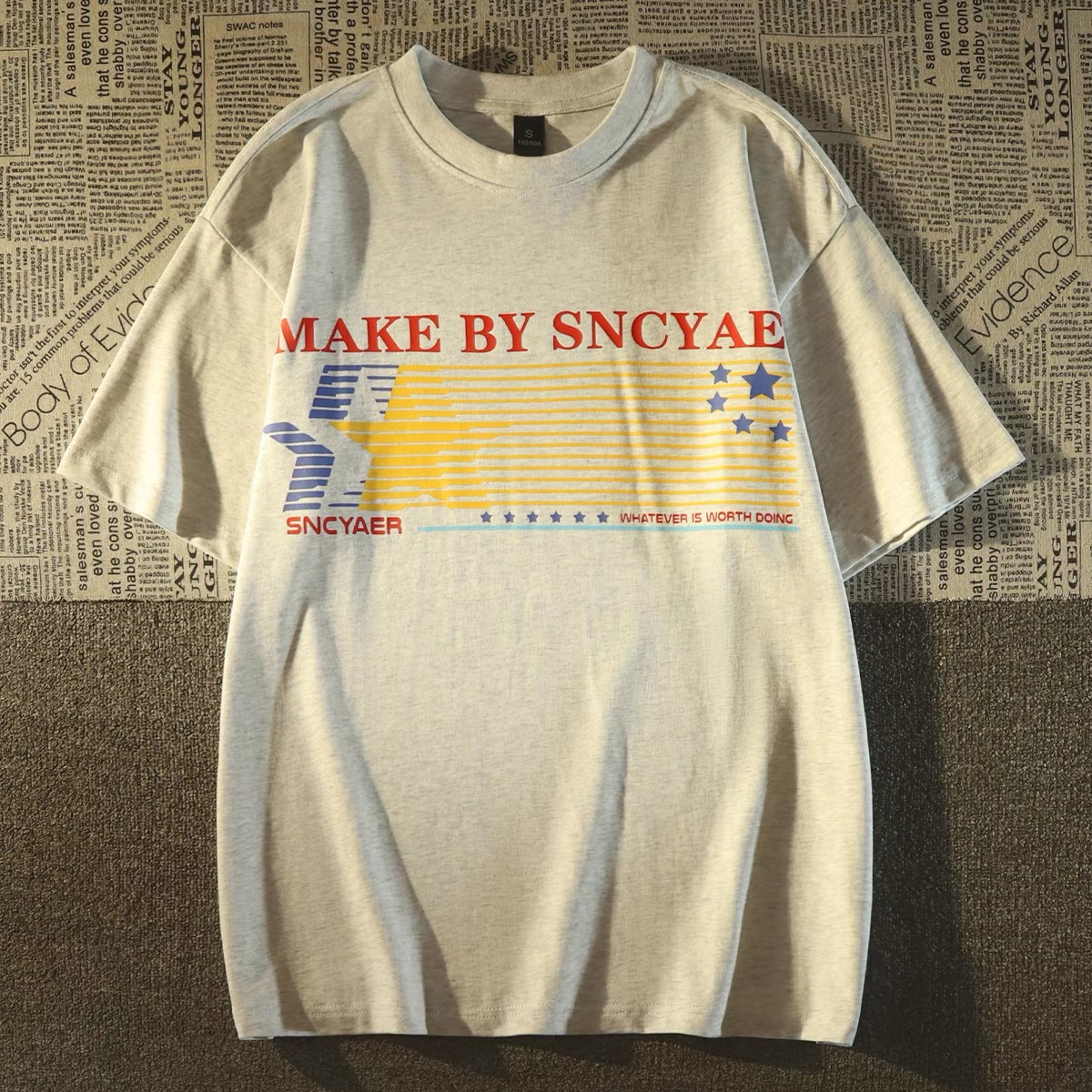 FXOP 美式复古星星印花短袖T恤男女中性街头中长款潮牌半袖上衣夏 - 图2