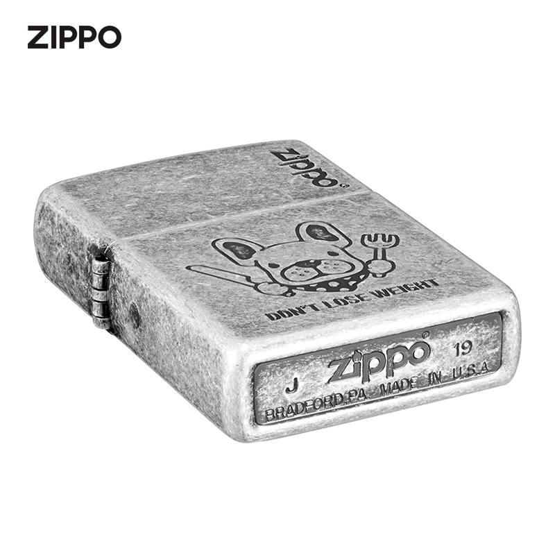 正品之宝zippo煤油防风打火机仿古银奋力向上大饱口福萌宠系列zip-图3