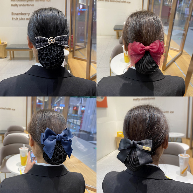 职业头花女护士头花发网工作酒店银行服务员蝴蝶结盘发发夹网兜 - 图1