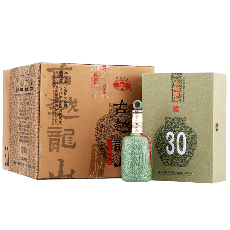 古越龙山30年陈酿花雕酒 三十年绍兴黄酒500ml*6瓶整箱礼盒版