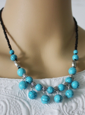 爆款原创复古民族风红蓝色锁骨链