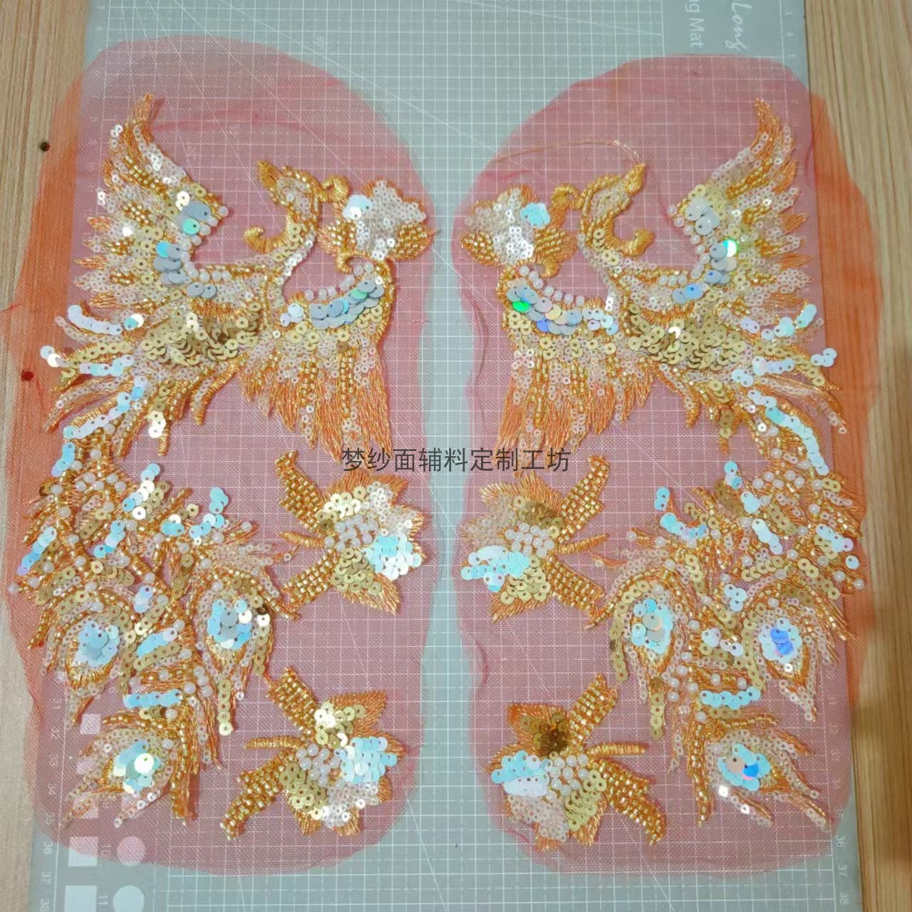 小凤凰一对价 红底珠绣凤凰花贴 新娘婚纱礼服刺绣 DIY新品上市 - 图0