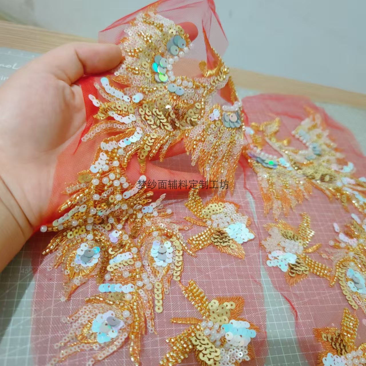 小凤凰一对价 红底珠绣凤凰花贴 新娘婚纱礼服刺绣 DIY新品上市 - 图3