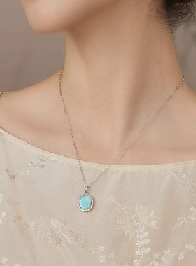 人鱼泪珠海蓝宝水滴纯银项链女韩版简约小众设计轻奢高级感锁骨