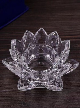 水晶玻璃莲花烛台酥油灯底座蜡座