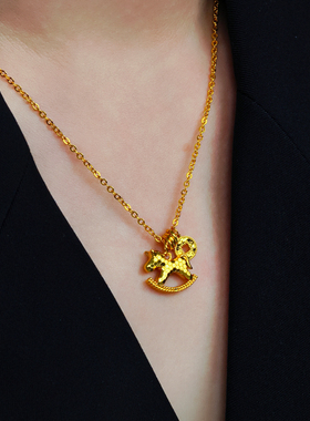 马上有钱龙鳞碎碎冰摇摇木马铜钱新中式国风吊坠本命年项链毛衣链