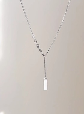 银色流苏方形吊坠项链女赵露思同款毛衣链轻奢高级感日常百搭配饰