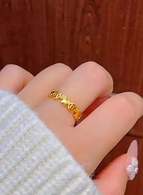 本命年马上有钱戒指暴富铜钱招财女式旺财运沙金戒圈复古开口指环