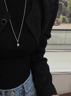 万能扣珍珠吊坠麻花链长款项链