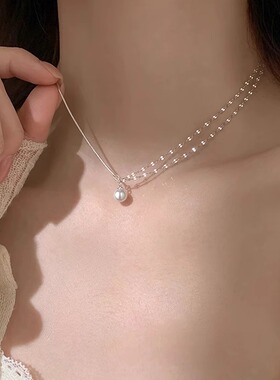 韩系仿珍珠项链女2026新款高级感轻奢小众不对称七夕送女朋友礼物