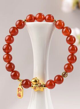 本命年红色串珠沙金小马手链女款2026新款高级感轻奢小众盘玩手串