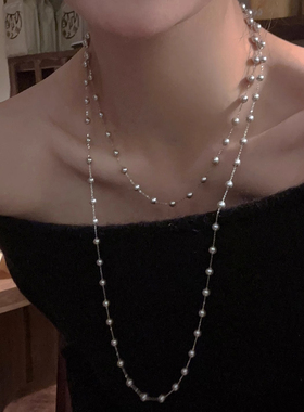 密版满天星高档小米珠珍珠项链高级感轻奢小众设计毛衣链大气长款