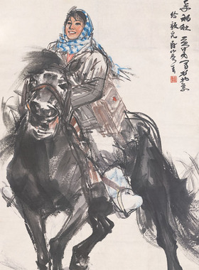 近现代国画 黄胄 出诊图 真迹微喷人物画95x171cm纸本中堂画客厅