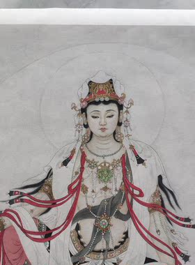 现代夏荆山佛像水月观音菩萨画像唐卡罗汉微喷复制学习临摹人物画