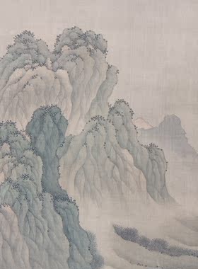 仇英青绿山水图轴名家真迹国画艺术微喷复制品古代名画临摹装饰画