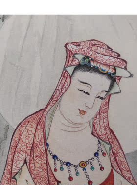 夏荆山座像观音菩萨佛像唐卡国画人物画微喷复制品佛堂装饰画076