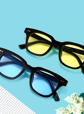 新款韩国彩色透明墨镜黄色眼镜