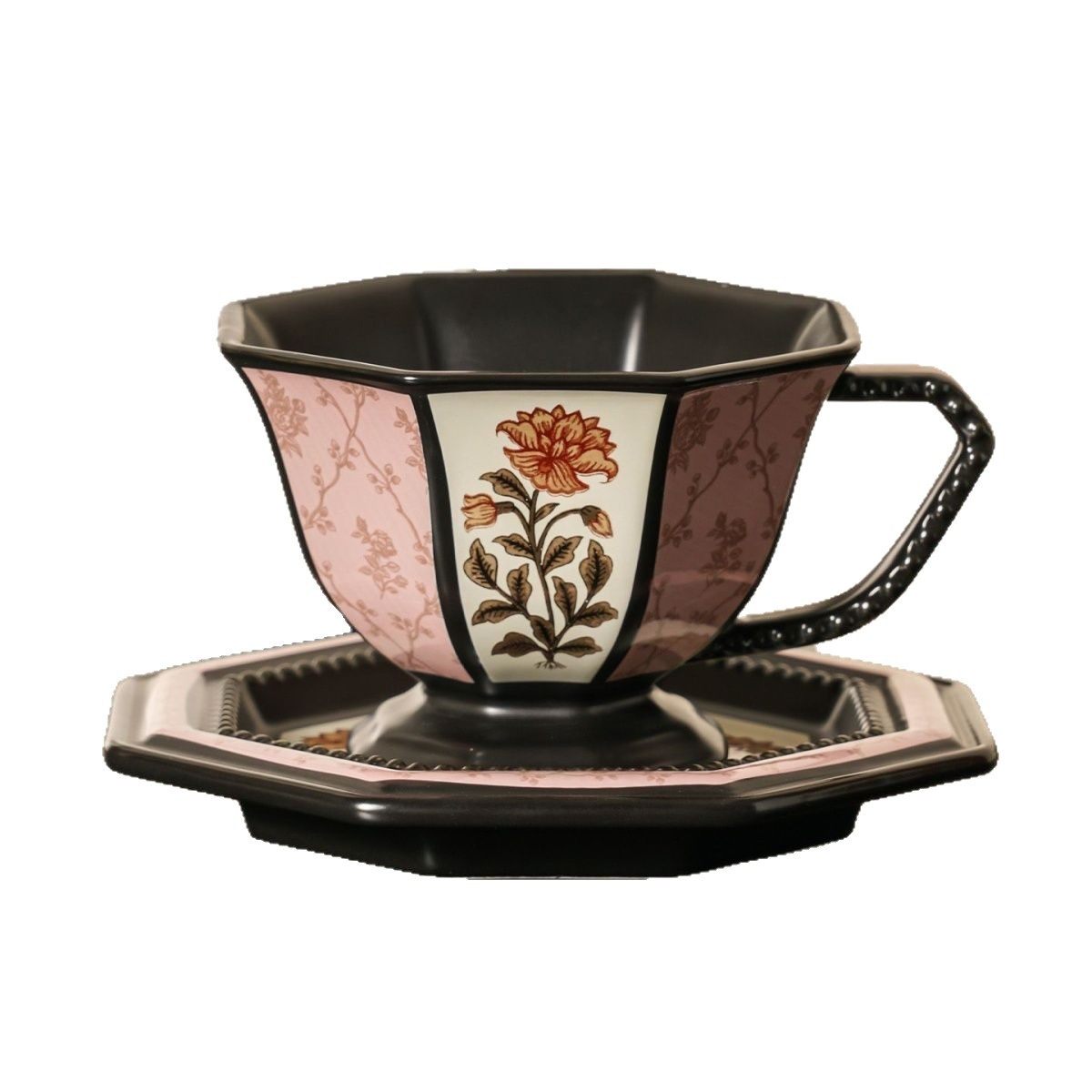 复古陶瓷八边法式铃兰咖啡杯碟家用陶瓷大容量早餐杯精致下午茶杯,淘宝优惠券,粉丝福利购,淘宝优惠卷