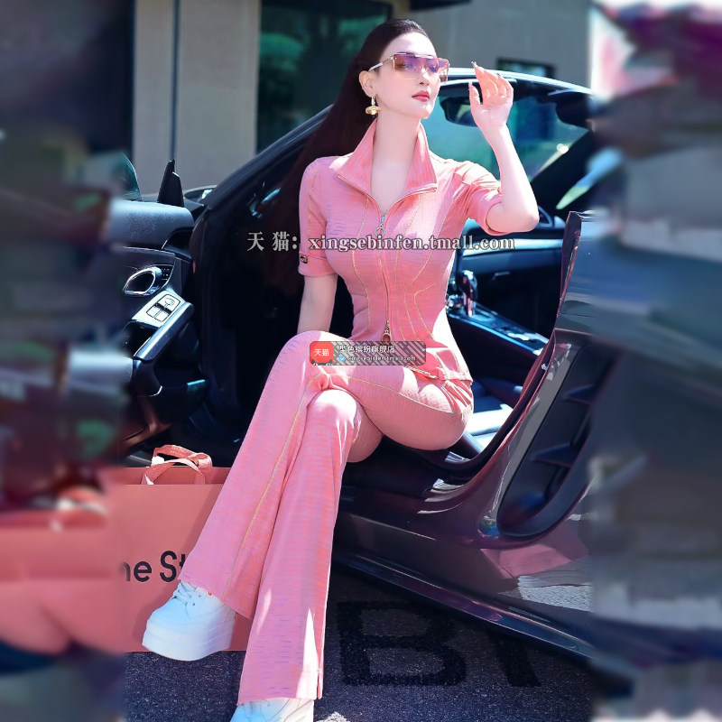 夏日洋气修身运动套装女2025新款修身短袖上衣休闲裤搭配两件套